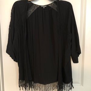 Black fringe kimono